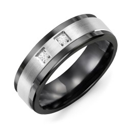 Men's 2-Stone Brushed Ring With Inlay in Ceramic with Diamond