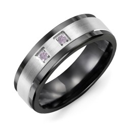Men's 2-Stone Brushed Ring With Inlay in Ceramic with Alexandrite