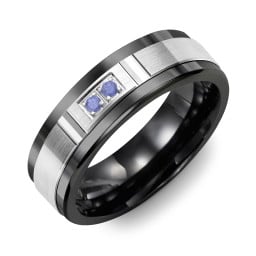 Men's 2-Stone Brushed Ring With Diamond Cut Groove Inlay