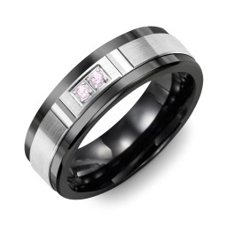 Men's 2-Stone Brushed Ring With Diamond Cut Groove Inlay