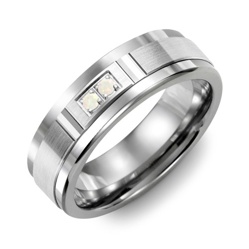 Men's 2-Stone Brushed Ring With Diamond Cut Groove Inlay