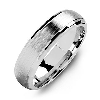 Men's Brushed Dome Ring with Baguette Edging