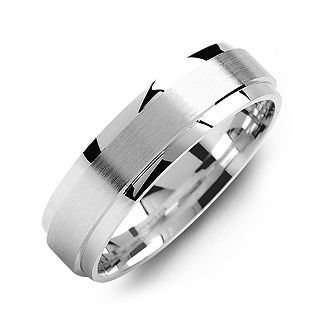 Men's Brushed & Polished Ring with Flat Edges