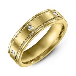 Men's Brushed Milgrain Ring with Gemstone Accents in 10K Solid Yellow Gold