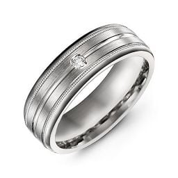 Men's Brushed Milgrain Ring with Gemstone Accent in 925 Sterling Silver with Cubic Zirconia