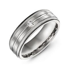Men's Brushed Milgrain Ring with Gemstone Accent – Sterling Silver with Cubic Zirconia