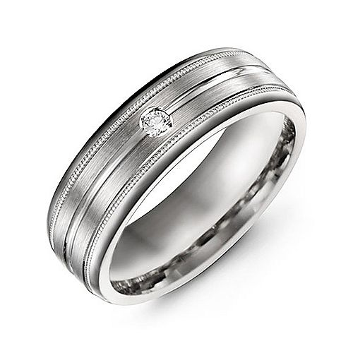 Men's Brushed Milgrain Ring with Gemstone Accent – Sterling Silver with Cubic Zirconia
