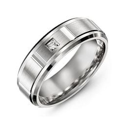 Men's Diamond Cut Gemstone Ring with Beveled edges in 925 Sterling Silver with Cubic Zirconia