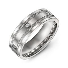 Men's Rope Ring with Gemstone Accents – 10K Yellow Gold with Cubic Zirconia