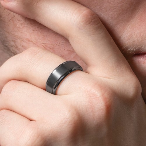 Men's Brushed Ceramic Ring with Beveled Edges – Ceramic