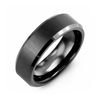 Men's Beveled & Brushed Black Ceramic Ring