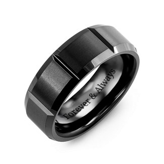 Men's Satin Black Ceramic Ring with Vertical Grooves