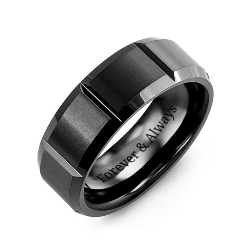 Men's Satin Black Ceramic Ring with Vertical Grooves – Ceramic