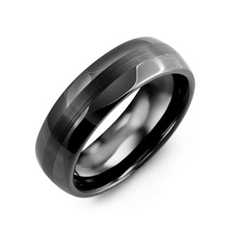 Brushed & Polished Black Ceramic Ring