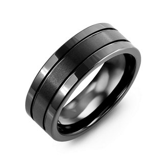 Polished & Satin Triple Band Black Ceramic Ring