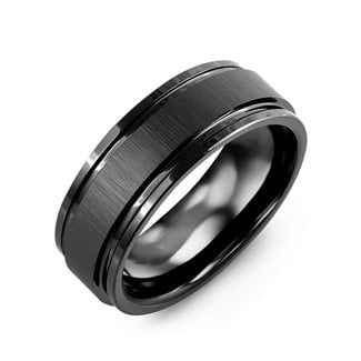 Brushed Black Ceramic Ring with Beveled Edges