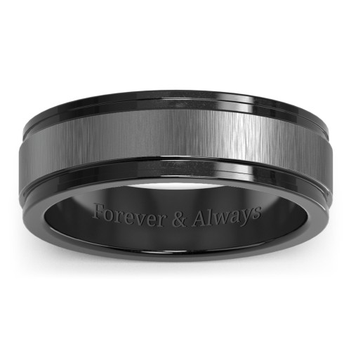 Men's Brushed Black Ceramic Ring with Beveled Edges – Ceramic