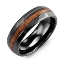 Men's Polished Koa Wood Black Ceramic Dome Band