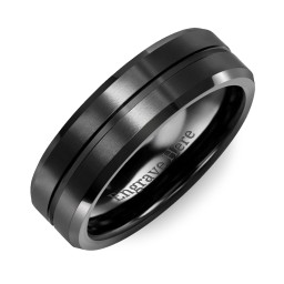 Men's Carved Satin Black Ceramic Band With Beveled Edges