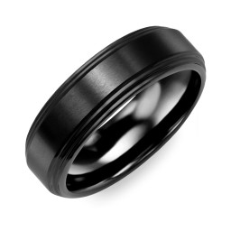 Men's Brush Center Black Ceramic Ring With Polished Edges
