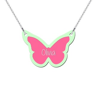 Kids Engraved 2 Color Acrylic Butterfly Necklace