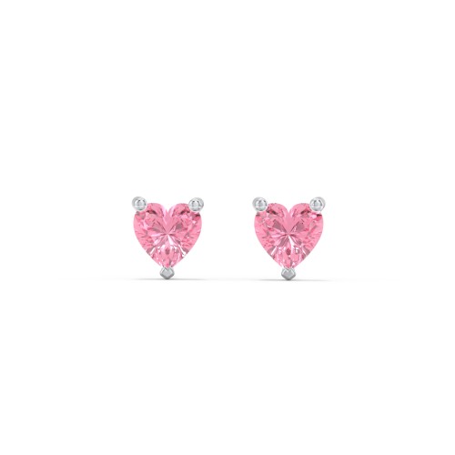 Kids Heart Birthstone Stud Earrings – Sterling Silver with Pink Tourmaline