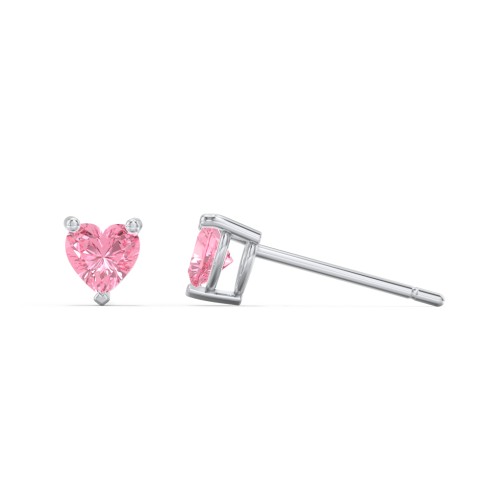 Kids Heart Birthstone Stud Earrings – Sterling Silver with Pink Tourmaline