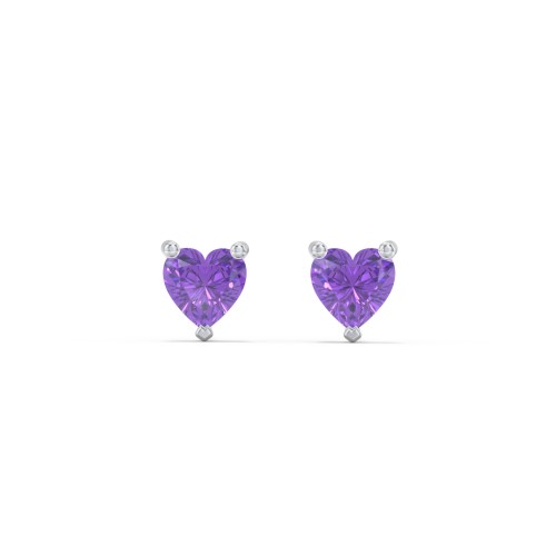 Kids Heart Birthstone Stud Earrings – Sterling Silver with Amethyst