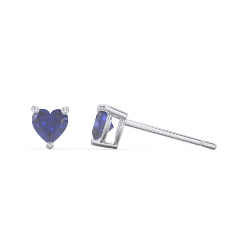 Kids Heart Birthstone Stud Earrings – Sterling Silver with Blue Sapphire
