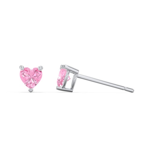 Kids Heart Birthstone Stud Earrings – Sterling Silver with Pink Tourmaline