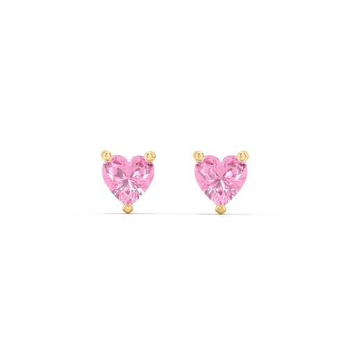 Kids Heart Birthstone Stud Earrings – 10K Yellow Gold with Pink Tourmaline