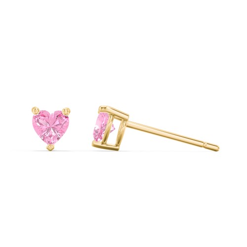 Kids Heart Birthstone Stud Earrings – 10K Yellow Gold with Pink Tourmaline