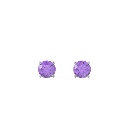 Kids Classic Birthstone Stud Earrings – Sterling Silver with Amethyst