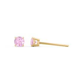 Kids Classic Birthstone Stud Earrings in 10K Solid Yellow Gold with Pink Tourmaline