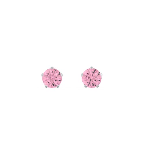 Kids 5 Prong Birthstone Stud Earrings – Sterling Silver with Pink Tourmaline