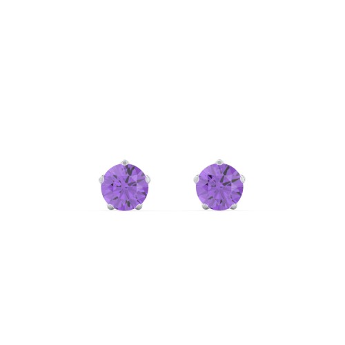 Kids 5 Prong Birthstone Stud Earrings – Sterling Silver with Amethyst