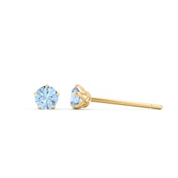 Kids 5 Prong Birthstone Stud Earrings in 10K Solid Yellow Gold with Blue Topaz
