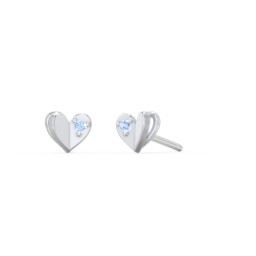 Kids Folded Heart Stud Earrings with Gemstones in 925 Sterling Silver with Fancy Blue Premium Zirconia
