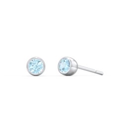 Kids Bezel Set Birthstone Stud Earrings in 925 Sterling Silver