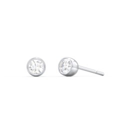 Kids Bezel Set Birthstone Stud Earrings in 925 Sterling Silver with Diamond