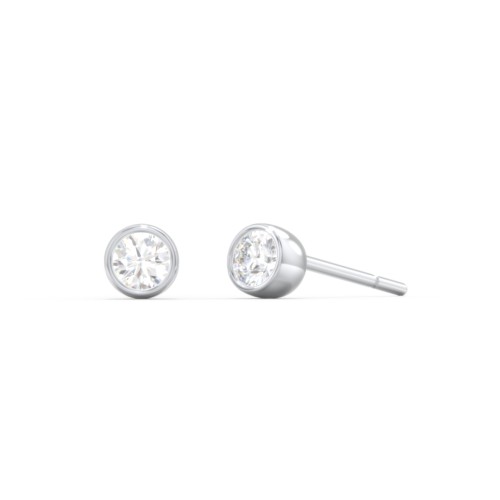 Kids Bezel Set Birthstone Stud Earrings – Sterling Silver with Diamond