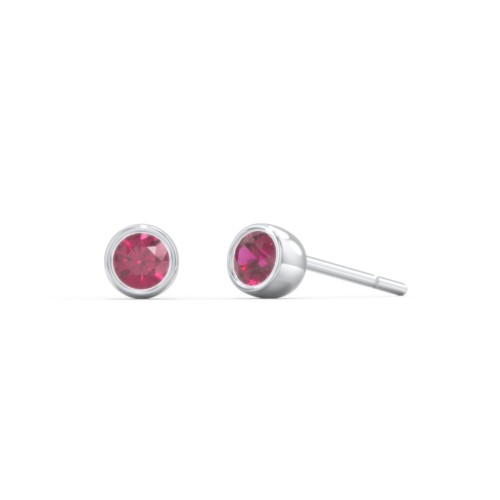 Kids Bezel Set Birthstone Stud Earrings – Sterling Silver with Ruby