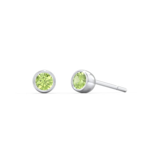 Kids Bezel Set Birthstone Stud Earrings – Sterling Silver with Peridot