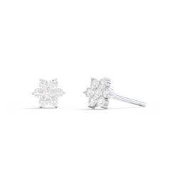 Kids Birthstone Flower Cluster Stud Earrings in 925 Sterling Silver with Diamond