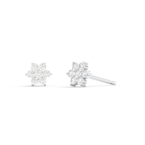 Kids Birthstone Flower Cluster Stud Earrings – Sterling Silver with Diamond
