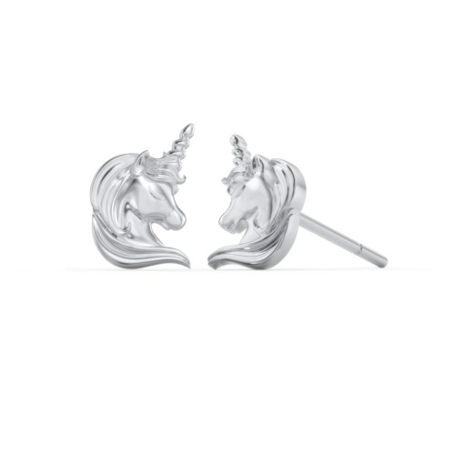 Kids Unicorn Stud Earrings – 10K White Gold