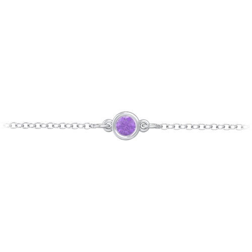 Kids and Baby Bezel Set Birthstone Bracelet – Sterling Silver with Amethyst