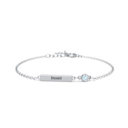 Kids and Baby Engravable Bar Bracelet with Bezel Set Stone in 925 Sterling Silver