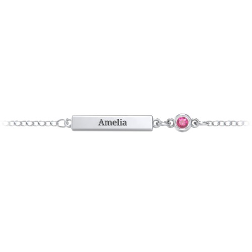 Kids and Baby Engravable Bar Bracelet with Bezel Set Stone