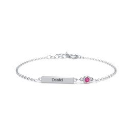 Kids and Baby Engravable Bar Bracelet with Bezel Set Stone in 925 Sterling Silver with Ruby
